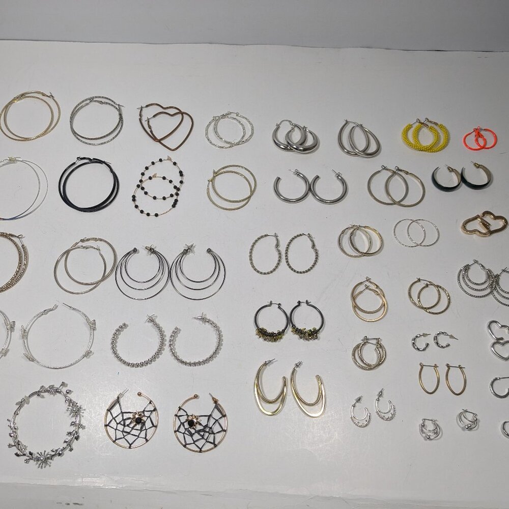 Hoop Earring Lot 39 Pairs Ready to Wear Fashion Jewelry Variety Sizes Styles